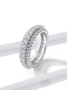 1Pc 925 Sterling Silver Three Rows Of Full Diamonds With Serrated Edges Rings For Women Fit Earring Fine Engagement Jewelry Fashionable And Exquisite Shiny Crystal Earrings Fine Jewelry - Silver - View 41