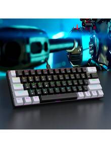 Gaming Keyboard, USB Wired Mechanical Keyboard, Blue Switch, 61-Key RGB Backlit, Mini Portable Office Computer Keyboard, No Numeric Keypad, Suitable For Windows Tablet, Laptop, Gamers - View 4