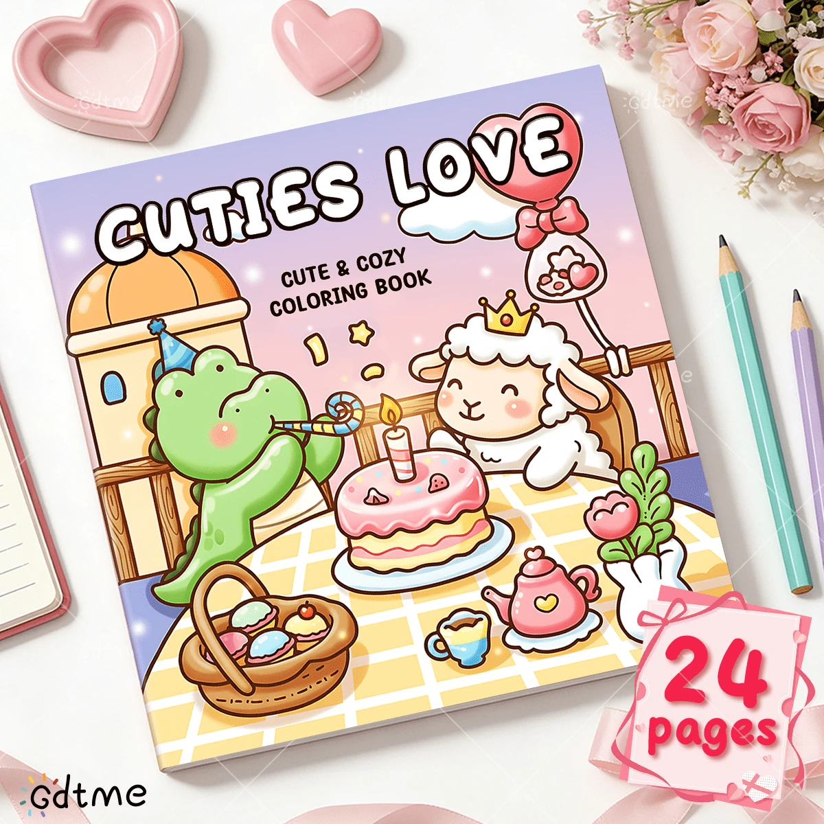 GDTME 1 "Lovely Love" Coloring Book, 24 Thick Inner Pages, Suitable For Beginners, Size 7.87*7.87 Inches, Clear And Clean Patterns, Relax The Mind, Great Gift, Adult Coloring Book, Essential Painting Book For Home. Helps Relieve Stress, Suitable For Stationery And Learning Supplies. - 353 - View 1