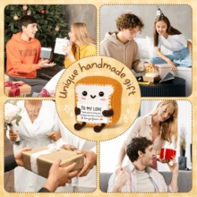 4pcs/Set Handmade Crochet Desktop Decor Ornaments, Cute Monkey, Apple, Bread, Cat Plush Dolls, Ideal Gifts For Best Friends, Birthday, Sisters, Moms, Grandmas, Coworkers, Family, Keychains, Positive Emotion Support, Christmas, Valentine's Day, Thanksgiving, Home Decor, Plush Toys - Multicolor - View 11