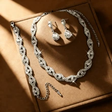 3pcs Luxury Water Drop Jewelry Set | Rhinestone Copper Alloy Necklace & Bracelet | Wedding Party Gift - White - View 4