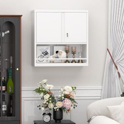 Adjustable Two-Door Metal Storage Cabinet, Kitchen Cabinet With Adjustable Cupboard, Tall Steel Cabinet, Ideal For The Kitchen, Living Room, Dining Room And Office