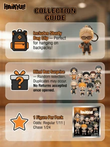 Crunchyroll Móc khóa túi bí ẩn Haikyuu được cấp phép chính thức (1 chiếc) - Mô hình 3D bằng xốp, hộp bí ẩn, móc khóa túi hình, móc kéo khóa, phụ kiện ba lô, đồ chơi sưu tầm, quà tặng - Hinata Kageyama, Tsukishima Yamaguchi, Nishinoya Sugawara, Tanaka Daichi, Kuroo Kenma - Nhiều màu - Xem 6