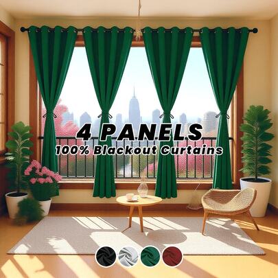 Heavy-Duty Thermal Blackout Curtains 4-Piece Set,Light Blocking, Metal Eyelet