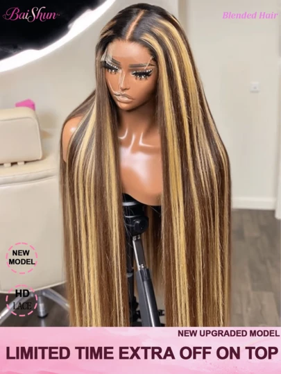 200% 密度 13x6 13x4 前置真发高清蕾丝假发，隐形高清蕾丝前置假发，预先拔毛漂白发结，直发混纺真人发假发，5x5 预剪裁，无需胶水，即戴即走，适合女性，28 英寸高清蕾丝前置假发，带婴儿发，#4/27 蜂蜜金渐变挑染