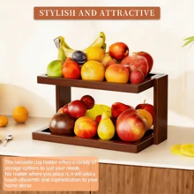 1pcs 2 Tier Wooden Mug Holder Countertop Coffee Station Organizer, Double Layer Coffee Mug Stand Countertop Storage Rack For Kitchen, Tea, Plant, Bar Accessories Condiment Display - 棕色 - 查看 4