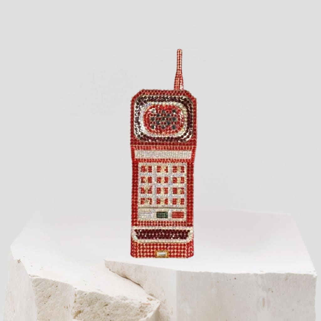 Women Funny Cellphone Shape Rhinestone Clutch Purse Cute Crystal Handbag Novelty Diamond Evening Bag For Party Prom - 紅色 - 查看 1