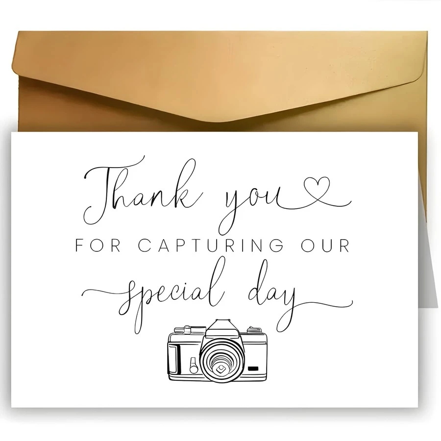 1 PC Thank You Card - "Thank You For Capturing Our Special Day" Elegant Cursive With Camera Illustration - Wedding, Engagement, Bride. Anniversary Thank You Card - High-Quality Photo Appreciation Card, Wedding Stationery, Elegant Font Design, Premium Paper, Engagement Stationery, Exquisite Stationery, Event Planner. - One Size Fits All - View 1