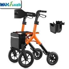 WALK MATE Tall Seniors-Xe tập đi bằng nhôm có thể gấp lại có thể điều chỉnh được có ghế ngồi Bánh trước 12" + Bánh sau 10", Túi đựng quà Túi đựng quà - trái cam - Xem 1