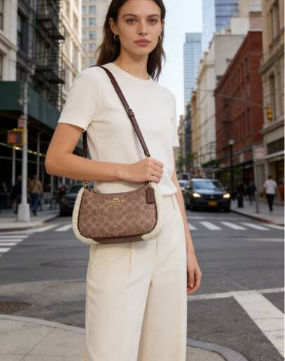  Coach Teri 25 Classic Monogram Zip Closure Women's Shoulder Bag Elegant Brown CY659 IMXI5 Designer Crossbody Purse Fashionable Chic Accessories For Everyday Use