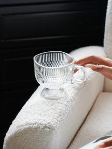 1pc Square Glass Cup With Handle, Suitable For Dessert, Breakfast, Milk, Coffee In Home, Office, Restaurant, Ramadan Gift, Eid Al-Fitr Gift, Valentine's Day Gift - Square Cup With Handle - Dense Ridges - View 4