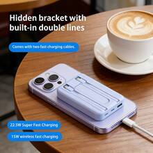 Fast Charging Magnetic Wireless Power Bank With Built-In USB-C Cables And Foldable Stand 10000mAh High-Speed Portable Power Bank Compatible With IPhone17/16/15/14/13 All Android Devices Ultra-Compact Lightweight Design Perfect Holiday Birthday Gift Valentine's Day Gift For Family And Friends Cable Compatibility - Blue - View 4