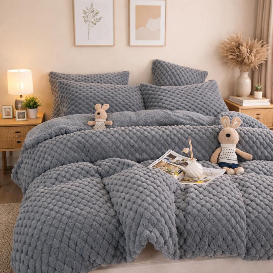 Premium Queen Size Comforter With Velvety Touch And Rabbit Fur Filling, 2.20 X 2.40 Meters. - Grey - View 1