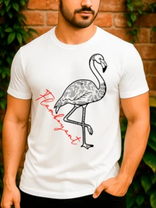 Camiseta Flamingo Mar Água Flamboyant Ave Básica Unissex 100% Algodão Premium – Masculino e Feminino | Casual, Streetwear, Plus Size, Lançamento com Envio Imediato em Várias Cores - Branco - Visão 2