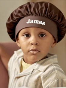 Personalized Children's Satin Sleep Cap, Girl's Satin Hair Bonnet, Silk Sleeping Hat, Personalized Name Satin Cap - M - View 4