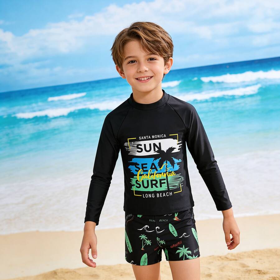 NB VEST Boys' Surf Set With Long-Sleeved T-Shirt And Boxer Briefs 2025 J3639 - Black - View 1