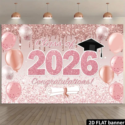 Pink Graduation Backdrop Class Of 2026 Rose Gold Banner Floral Congrats Grad Decorations Large 59 39 Pink Gold Dots Background For Outdoor Indoor Graduation Party Decorations Supplies