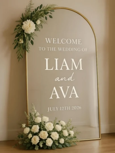 Custom Wedding Mirror Crystal Stickers Featuring The Initials Of The Bride And Groom Along With The Wedding Date - Add A Unique Touch To Your Mirror With The Names And Date - Personalized Decor For Wedding Venues, Embellishments For Bedroom Mirrors