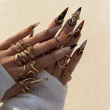 NailChic 10 PCS Handmade Stiletto Press-On Nails | Antique Dark Romance Luxury Tortoiseshell Acrylic Nails, 3D Sculpted Blossom & Gilded Ornament Inlaid Statement Art - Nhiều màu - Xem 3