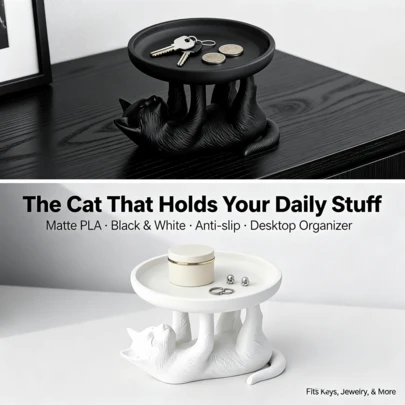 双色猫咪造型首饰托盘，宠物主题收纳盘，可放置戒指、耳环、项链、小饰品，适用于书桌、卧室、梳妆台、走廊等场所，是首饰爱好者和宠物主人的理想之选，可爱优雅，极具美感。
