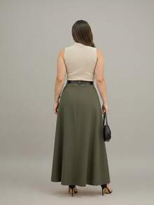 Long Tailored Skirt Evangelical Fashion With Pocket And Zipper - 軍綠色 - 查看 2