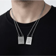 Escapulário Aço Inox Prateado Espirito Santo Retangular C11 - Prata - Visão 1