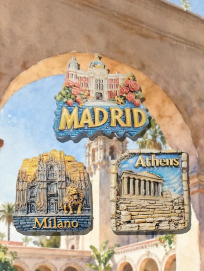 1pc Creative Resin Fridge Magnet With Ancient Greek Doric Column Architecture, Madrid Royal Palace, And Lombardy Regional Capital Design, 3D Embossed Resin Craft Detailed PVC Fridge Magnet, Landscape Magnet, Travel Lover Home Decor Gift