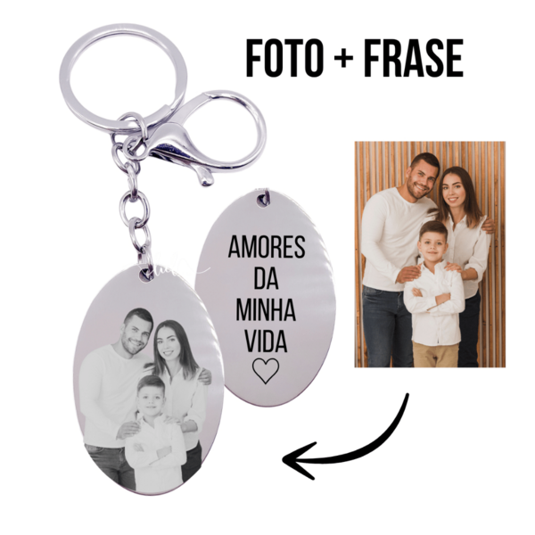 Chaveiro Personalizado Foto Gravação A Laser + Frase Retângulo Prata Aço Inoxidável Presente Lembrança