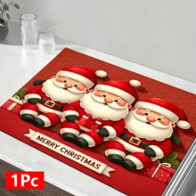 1pc Christmas Santa Dish Drying Mat, Polyester Non-Slip Absorbent Multipurpose Kitchen Counter Pad, Suitable For Coffee Maker, Washing Machine, Water Dispenser, Nightstand - Multicolor - View 14