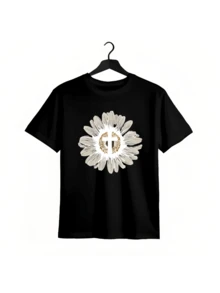 [Everyday Comfort] Sunflower Graphic T-Shirt "Jesus Saved My Life," Women's Casual Short-Sleeved, Crew-Neck Top In Comfortable Cotton, Sporty T-Shirt For A Relaxed Look - Black - View 1