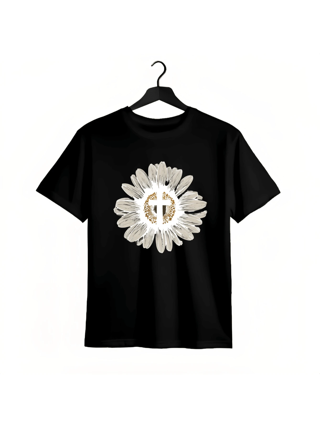 [Everyday Comfort] Sunflower Graphic T-Shirt "Jesus Saved My Life," Women's Casual Short-Sleeved, Crew-Neck Top In Comfortable Cotton, Sporty T-Shirt For A Relaxed Look - Black - View 1
