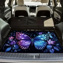 1pc, Animal Theme Blue Cheetah Pattern Printed Polyester Fiber Car Trunk Mat- Dustproof, Car Cargo Mat, Trunk Mat - Trunk Mat - View 1