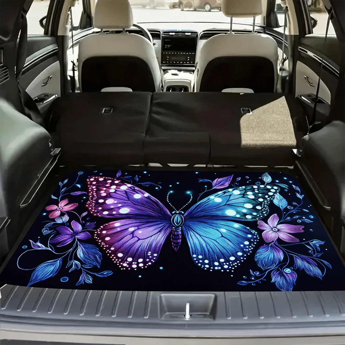 1pc, Animal Theme Blue Cheetah Pattern Printed Polyester Fiber Car Trunk Mat- Dustproof, Car Cargo Mat, Trunk Mat - Trunk Mat - View 1