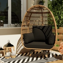 Sillón giratorio de 360° para exterior, de ratán sintético extragrande, con cojín, resistente al agua y a los rayos UV, ideal para jardín, balcón y sala de estar. - B - Ver 6