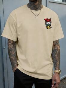 男士宽松版型个性化英文印花圆领短袖T恤 | 精致设计 | 夏季必备 | 易于搭配 - 杏色 - 查看 3