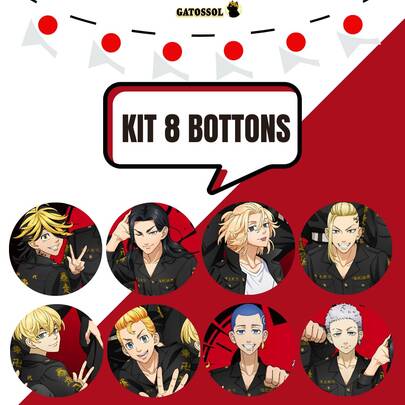 Tokyo - Revengers KIT com 8 Bottons - Botons Bottons 4,5CM Broche Anime Otaku Nerd Geek Botton - Boton - Buton - Broches - Botom - Botons - Butom - Botoms - Pin - Pins - Botom - Bottom - Button Botuns