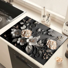 1pc 3D Floral Pattern Absorbent Drying Mat, New Waterproof Kitchen Counter Drying Pad, Soft Silicone Slip-Resistant Quick-Dry Mat For Kitchen, Suitable For Coffee Makers And More - Multicolor - View 9