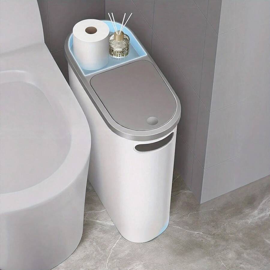 Multifunctional Large Capacity Trash Can With Lid - Stylish Push-Open Design, Suitable For Bathroom, Kitchen And Bedroom, Bathroom Trash Can