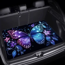 1pc, Animal Theme Blue Cheetah Pattern Printed Polyester Fiber Car Trunk Mat- Dustproof, Car Cargo Mat, Trunk Mat - Trunk Mat - View 2
