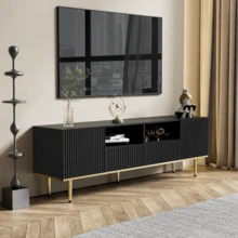 Moderner TV-Schrank, TV-Möbel Mit Golden Füßen Und Golden Rand - Black - View 4