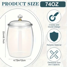 2pc Plastic Candy And Cookie Jars With Lids, Transparent Cookie Containers, Candy Jars, Airtight Apothecary-Style Storage For Weddings, Home Kitchen, Bar (74 Oz) - 查看 2