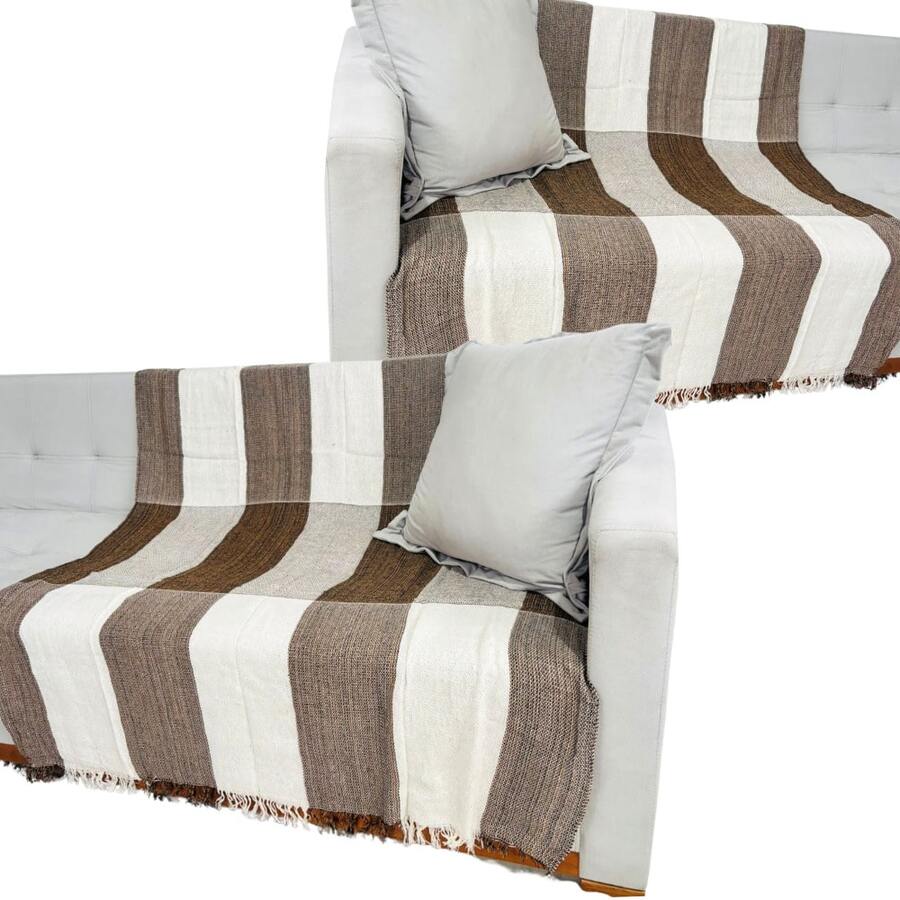 Set Of 2 Extra Large King Size Sofa Throws, Size 3 Meters X 1.80 Meters, Decorative For A Luxurious Home, 100% Cotton Reinforced Protective Cover - 白巧克力 - 查看 1
