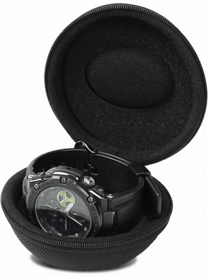 1 buc. Carcasă neagră pentru ceas, cutie de depozitare pentru ceasuri, organizator portabil pentru ceasuri de călătorie, carcasă rigidă din material EVA, husă cu fermoar rezistentă la șocuri, formă rotundă, cu căptușeală interioară moale, suport protector pentru ceas de mână, cu un singur slot, carcasă anti-strivire, stil business, cadou esențial de sărbători, ziua de naștere pentru bărbați, tată, soț, iubit, ideal pentru călătorii de afaceri, vacanță, sală de sport, organizare acasă