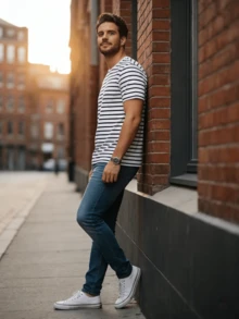 K&K FASHION Men's Basic Striped T-Shirt - White - View 4