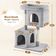 Butterslay 1PC Modern Cat Tree Tower For Small Medium Cats With Cozy Condos, Perch & Sisal Posts For Scratching & Play, Anti-Toppling Indoor Cat Furniture - Xám nhạt - Xem 9