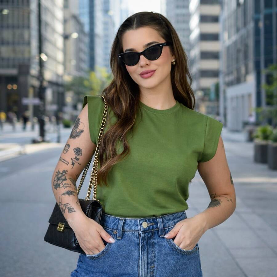 Women's Modern Muscle Tee Blouse, Fashionable Casual Chic Style - 開心果綠 - 查看 1