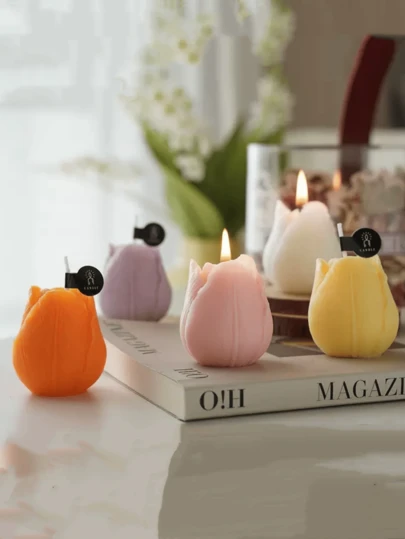 1pc Tulip Flower Candle Silicone Mold, DIY Tulip Festival Fragrance Stone Plaster Decor Gift, Silicone Candle Mold