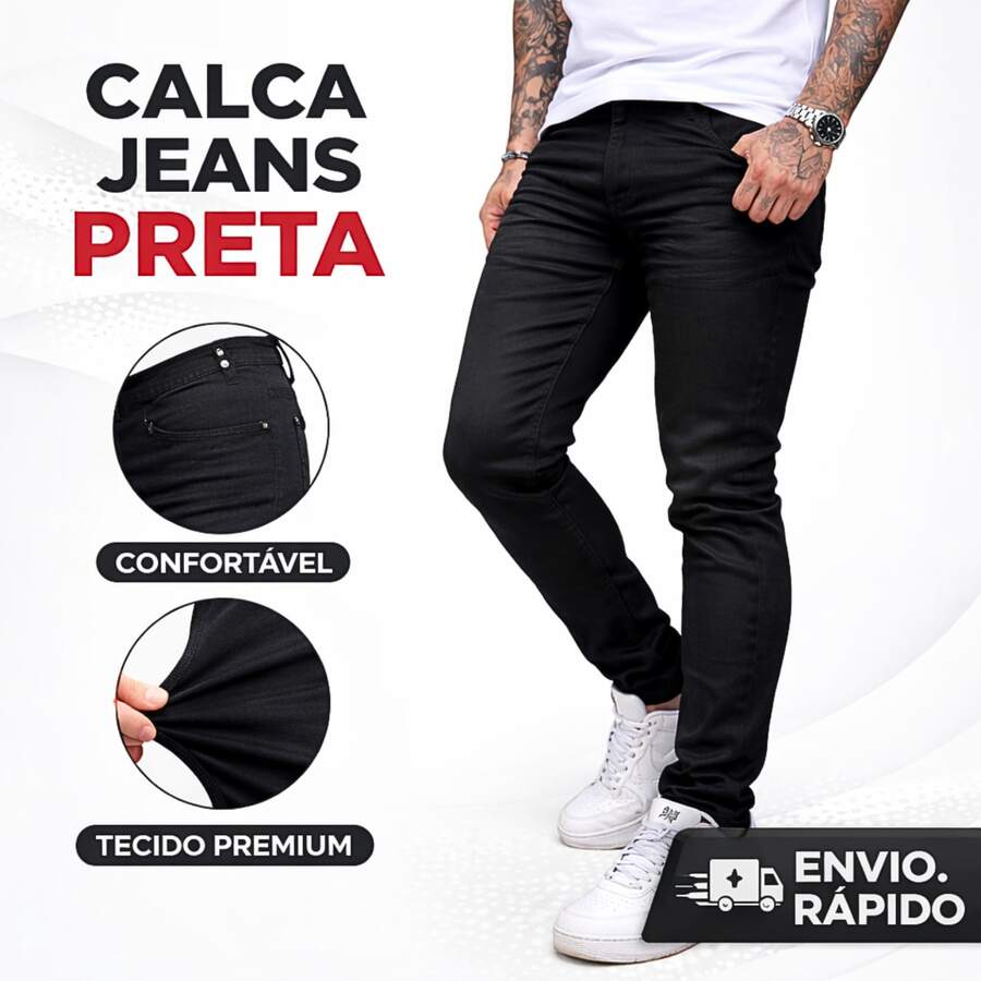 Men's Skinny Slim Straight Leg Jeans With Lycra > We Ship The Same Day - 黑色 - 查看 1