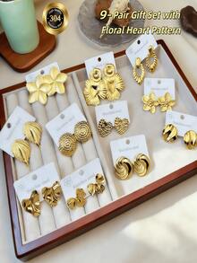 9 đôi bông tai thời trang, với thiết kế độc đáo từ hợp kim titan và thép mạ, điểm xuyết những chi tiết lấp lánh. Được làm từ thép không gỉ 304, hình hoa vỏ sò/sao biển, thích hợp để đeo hàng ngày và trang trí dự tiệc. Cung cấp trực tiếp từ nhà máy. - Vàng - Xem 4