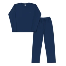 Men's Basic Embroidered Long Pajamas, Assorted Patterns, Sizes S To XL - Navy Blue - View 2
